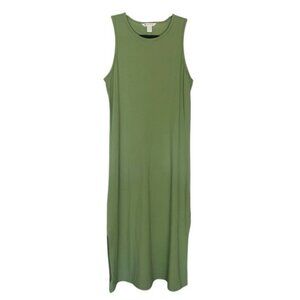Athleta Green Sleeveless Essential Midi Dress Womens Size Medium Cotton Spandex